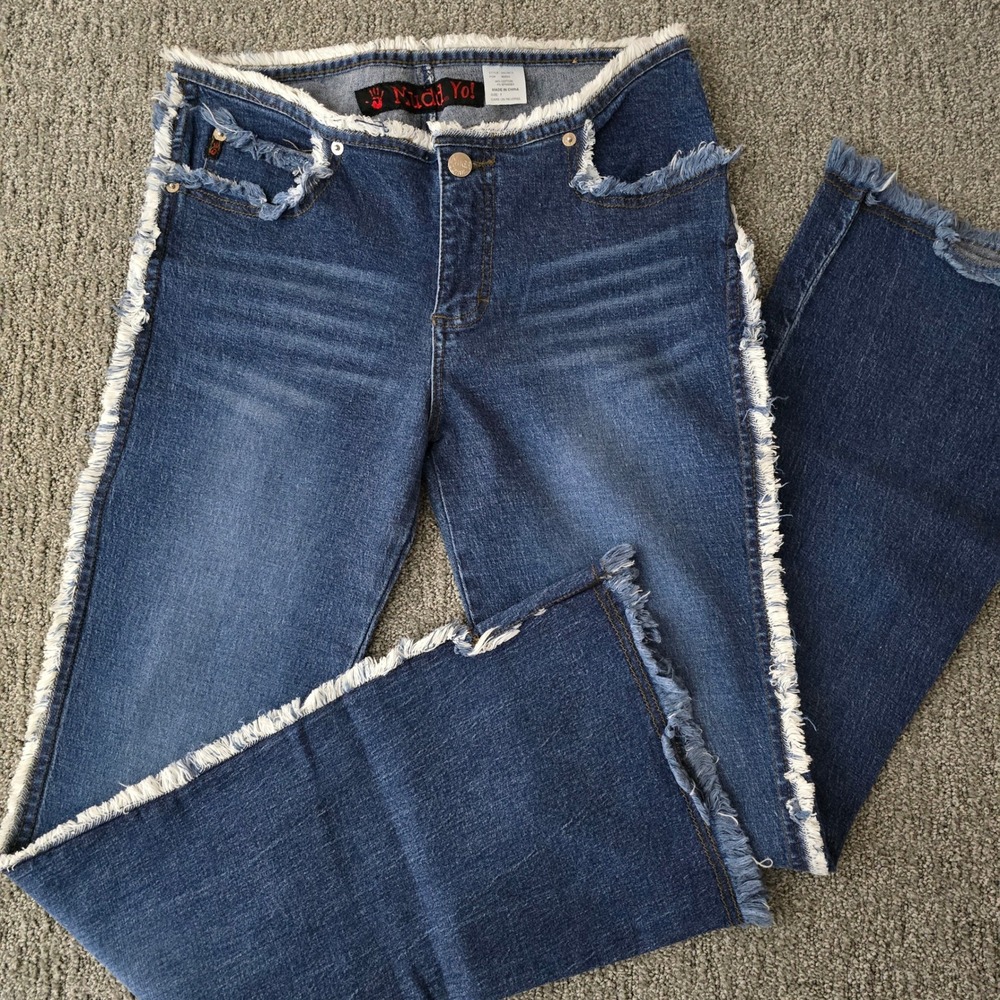 Vintage Y2K Mudd‎ Flare Jeans Sz 7 Frayed Raw Hem Low Rise Stretch Boho Festival